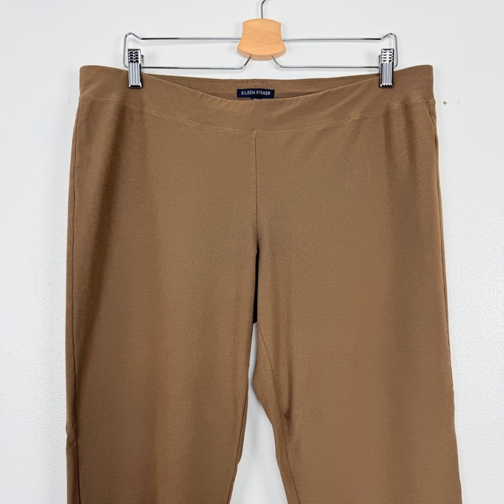 Eileen Fisher Washable Stretch Crepe Ankle Pants Women L Brown Pull On Neutral - Picture 3 of 15
